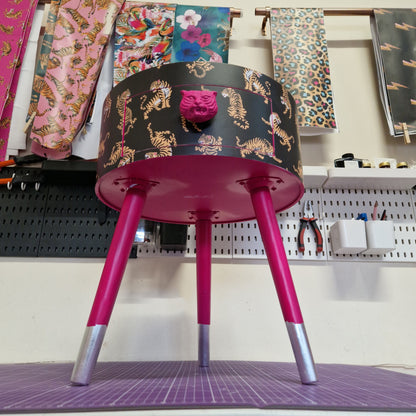 Tiger - Black and hot pink nightstand with tiger design, Eclectic design, Fun Bright Home Decor. Side table storage drawer
