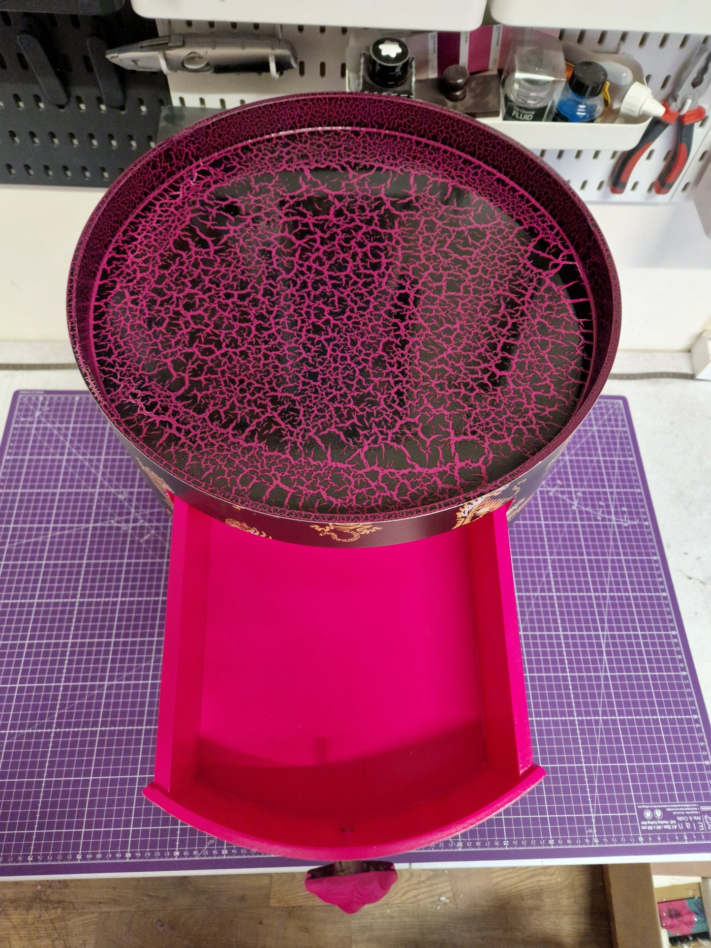 Tiger - Black and hot pink nightstand with tiger design, Eclectic design, Fun Bright Home Decor. Side table storage drawer