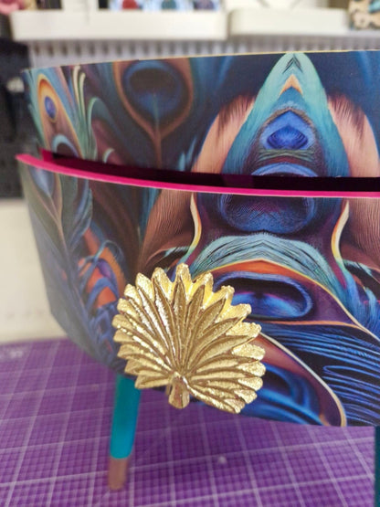 Peacock -  Gold Glitter side table , blue, green and teal jewel colours, opulent nightstand, hot pink and navy bedside table, round small table
