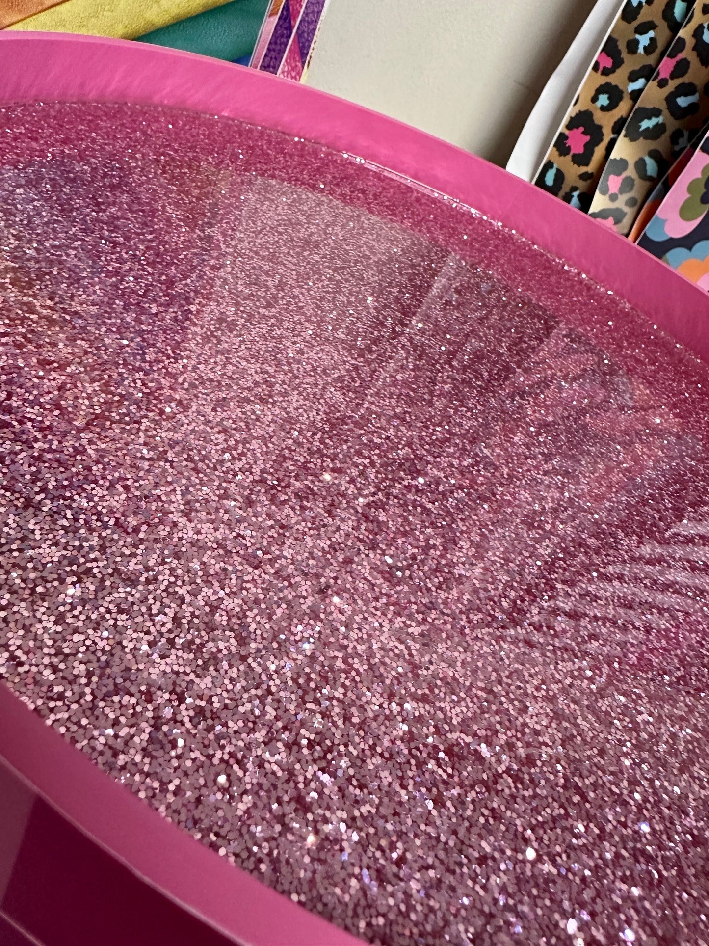 Striped - Hot Pink and Light Pink bedside table. Glitter top, stripe nightstand, colourful end table , taller legs, crown handle, queen