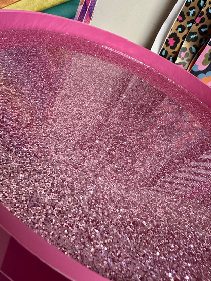 Striped - Hot Pink and Light Pink bedside table. Glitter top, stripe nightstand, colourful end table , taller legs, crown handle, queen