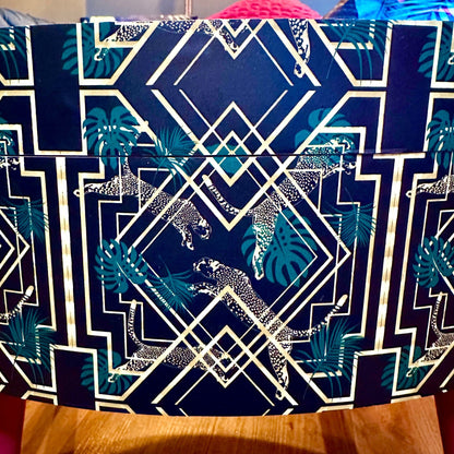 Round coffee table , art deco cheetah leopard design. Hot pink and gold glitter. Round table, lift off top for storage. End table lounge