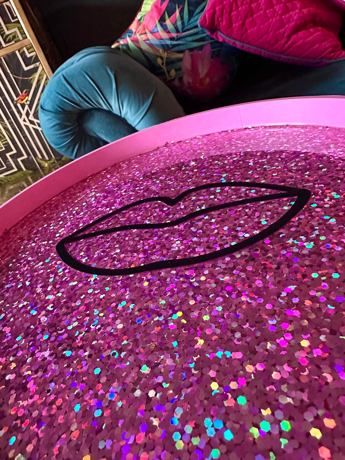 Hot Pink drag race bedside table glitter top . Fun Bright Home Decor . Ideal for Nightstand or side table. RuPaul drag race merchandise