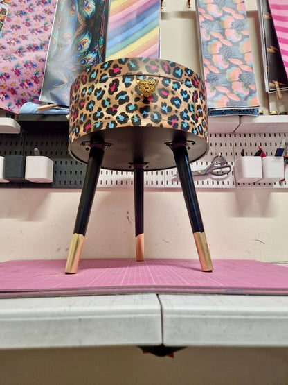 Leopard Print - Gold, Mint green and pink leopard round bedside table . Fun Bright Home Decor . Ideal for Nightstand or side table. Cheetah Print gold design