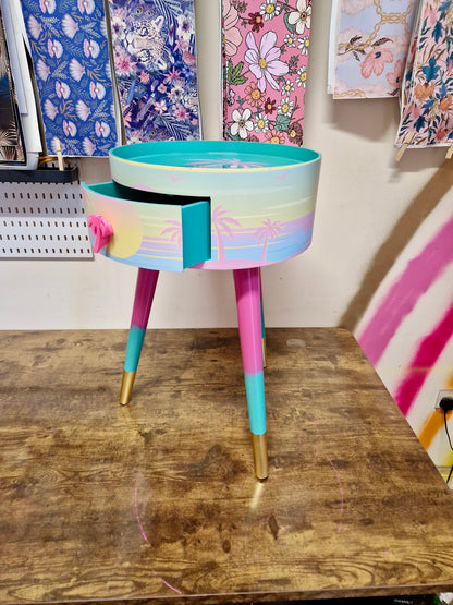 Malibu - Pink with Palm Tree on top. mint and pink ombre, sunset, flamingo, Palm Springs nightstand , Palm tree detail, taller legs