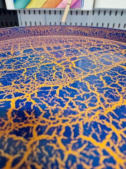 Tiger Table - Royal Blue table with royal blue and orange top table . Fun Bright Home Decor . Ideal for Nightstand or side table. Inbuilt drawer