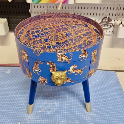 Tiger Table - Royal Blue table with royal blue and orange top table . Fun Bright Home Decor . Ideal for Nightstand or side table. Inbuilt drawer