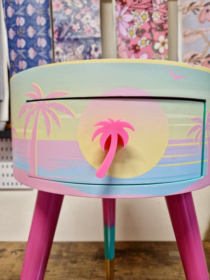 Malibu - Pink with Palm Tree on top. mint and pink ombre, sunset, flamingo, Palm Springs nightstand , Palm tree detail, taller legs