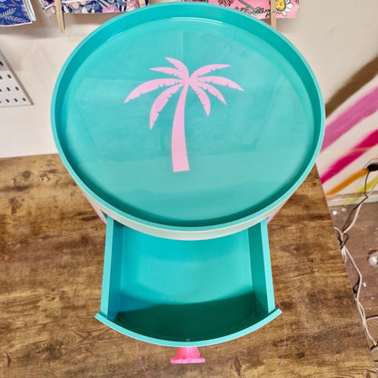 Malibu - Pink with Palm Tree on top. mint and pink ombre, sunset, flamingo, Palm Springs nightstand , Palm tree detail, taller legs