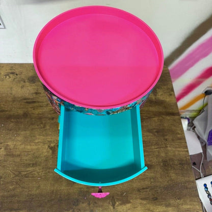Jewel Leopard - Hot pink and mint bedside table, pink and mint leopard and flamingo design. Wooden cheetah side table with drawer. Quirky Nightstand  bedroom
