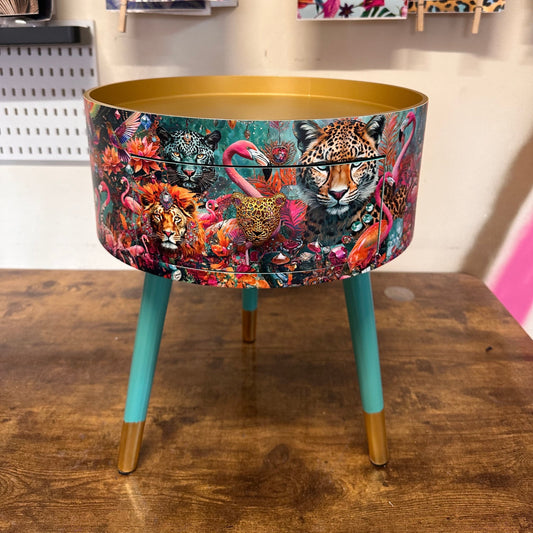 Jewel Leopard - Gold and Mint flamingo bedside table, teal mint and gold jewel design nightstand, cheetah design with  mint legs , gold end table
