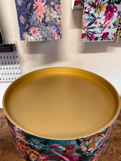 Jewel Leopard - Gold and Mint flamingo bedside table, teal mint and gold jewel design nightstand, cheetah design with  mint legs , gold end table