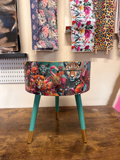 Jewel Leopard - Gold and Mint flamingo bedside table, teal mint and gold jewel design nightstand, cheetah design with  mint legs , gold end table