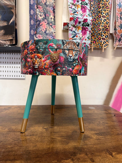 Jewel Leopard - Gold and Mint flamingo bedside table, teal mint and gold jewel design nightstand, cheetah design with  mint legs , gold end table