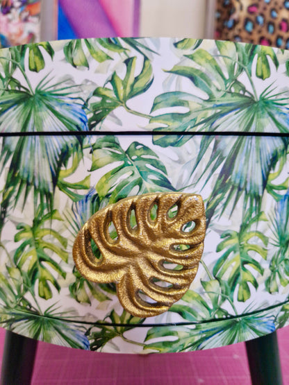 Botanical - green bedside table, leaf and plant nightstand. Gold cheese leaf accent table . Fun home decor, colorful round table