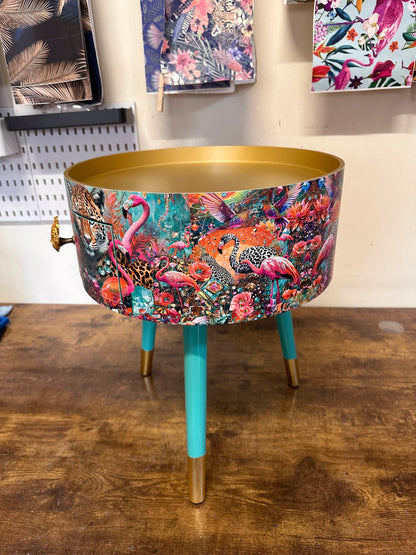 Jewel Leopard - Gold and Mint flamingo bedside table, teal mint and gold jewel design nightstand, cheetah design with  mint legs , gold end table