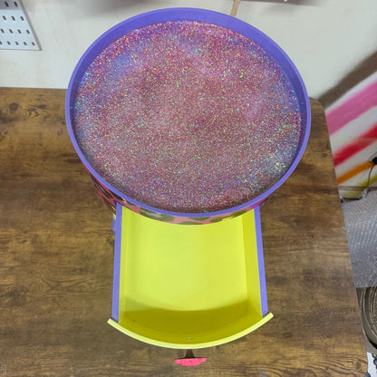 Leopard Colourful Print - Hot Pink and Glitter round bedside table. Fun Bright Home Decor . Ideal for Nightstand side table. Cheetah Print with glitter, yellow and purple