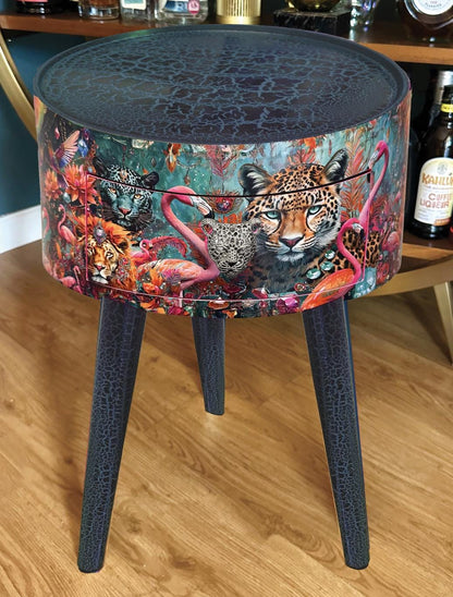 Pink floral square bedside table, two drawers, ideal nightstand. Wildflowers and bees nightstand.  Baby pink with gold. Customisable