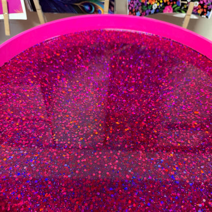 Art deco - Hot Pink gold bees round bedside table. Fun Bright Home Decor . Ideal for Nightstand side table. Fuscia glitter top, gold legs