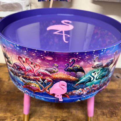 Flamingo - Pink and purple side table, tropical dreamy design nightstand. Ideal bedside table or end table. Purple with gold tips