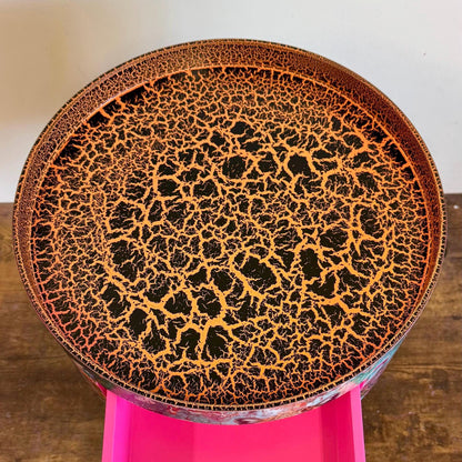 Jewel Leopard - Hot Pink flamingo and leopard beside table, tiger top, teal cheetah jewel design nightstand with gold , colourful home decor round end table