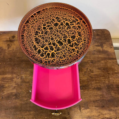 Jewel Leopard - Hot Pink flamingo and leopard beside table, tiger top, teal cheetah jewel design nightstand with gold , colourful home decor round end table