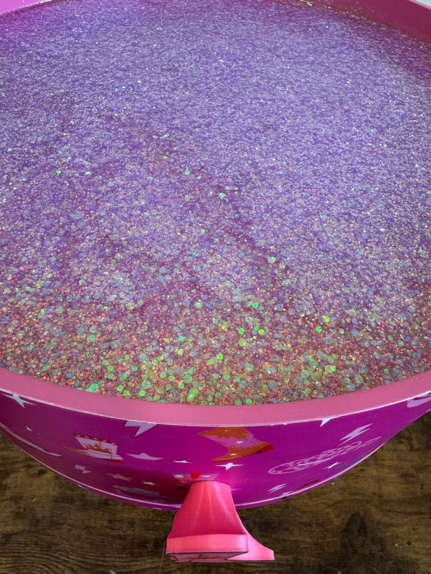 Hot Pink Pony Club Western round bedside table. Fun Bright Home Cowboy Decor . Ideal for Nightstand side table.  glitter top, cowboy boot